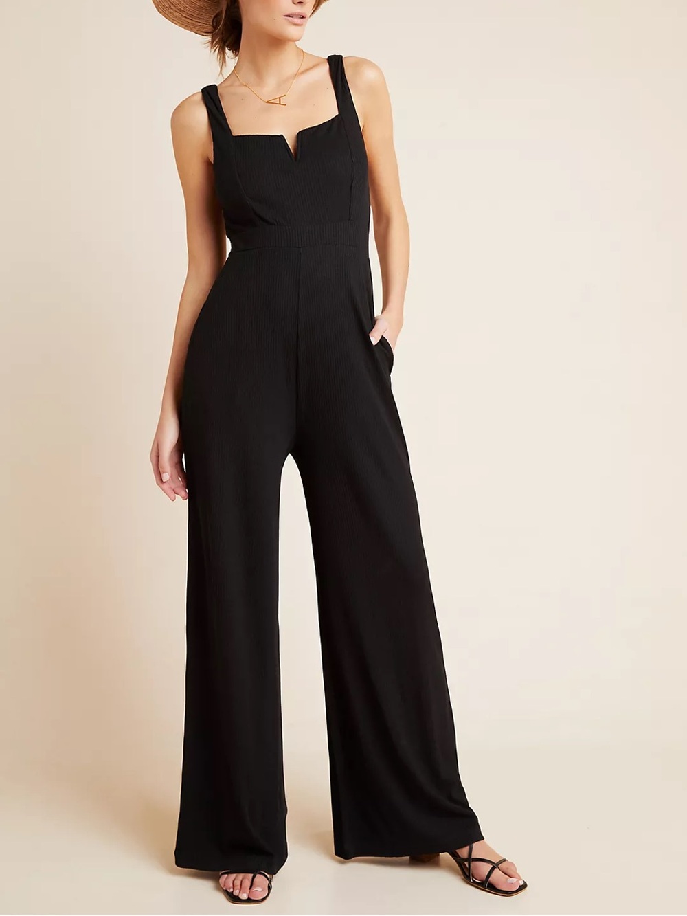 L*Space Selena Black Ribbed V Jumpsuit Size: Medium - Picture 1 of 4